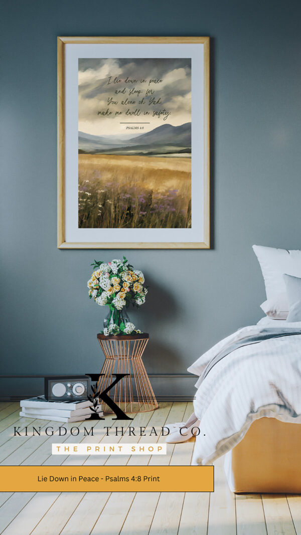 Lie Down in Peace - Psalms 4:8 - Vintage - Fine Art Scripture Wall Art - Image 2